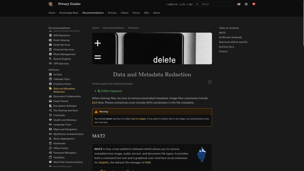 Privacy Guides Data and Metadata Redaction